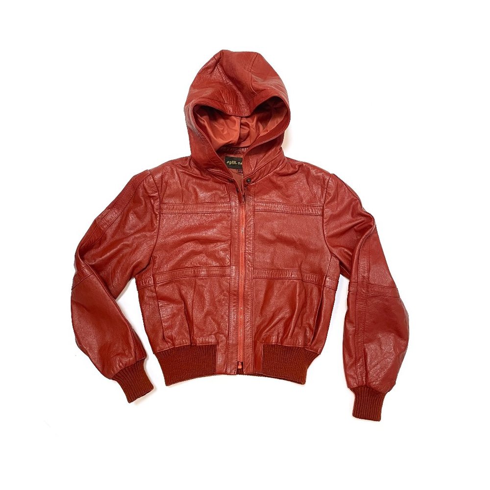 70's Vintage Terra Cotta Leather Jacket with Hood